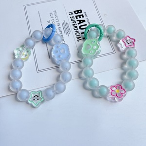 かわいい漫画の花のデザインフックチャームストラップ電話チャームストラップコードビーズハンガー