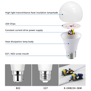 หลอดไฟ LED E27พร้อมฐาน B22สำหรับใช้ในบ้าน - Product Image 2