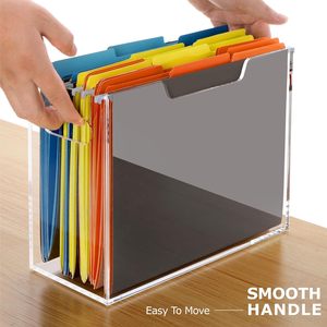 Portable Clear Acrylic <strong>File</strong> Organizer <strong>Box</strong> Hanging <strong>Folder</strong> Organizer <strong>with</strong> <strong>Handles</strong> Letter/A4 Size Home Office School Work-1 Pack