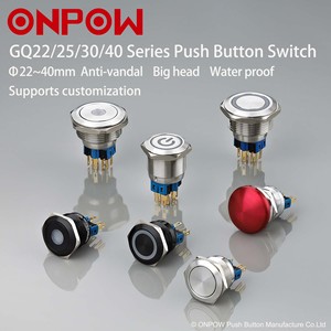 ONPOW GQ serie 10/12/16/19/22/25/30/40mm supporto pannello SPDT DPDT chiusura/momentaneo metallo LED interruttori a pulsante IP65 IP67 - Product Image 6