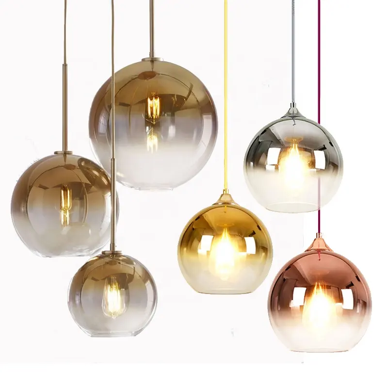 Boule de verre contemporaine E27 lampes suspendues lustre moderne finition or argent luminaire Table à manger chambre lampe suspendue