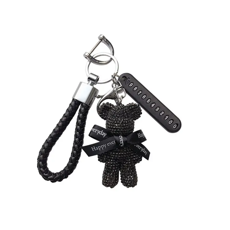 Porte-clés ourson en diamant scintillant avec des strass pour femme, accessoire créatif, anti-perte, plaque à chiffres, tendance