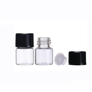 オリフィスレデューサーとホワイトブラックキャップを備えた1 ml (1/4ドラム) 透明ガラスバイアルボトルのサンプルエッセンシャルオイルバイアル - Product Image 1