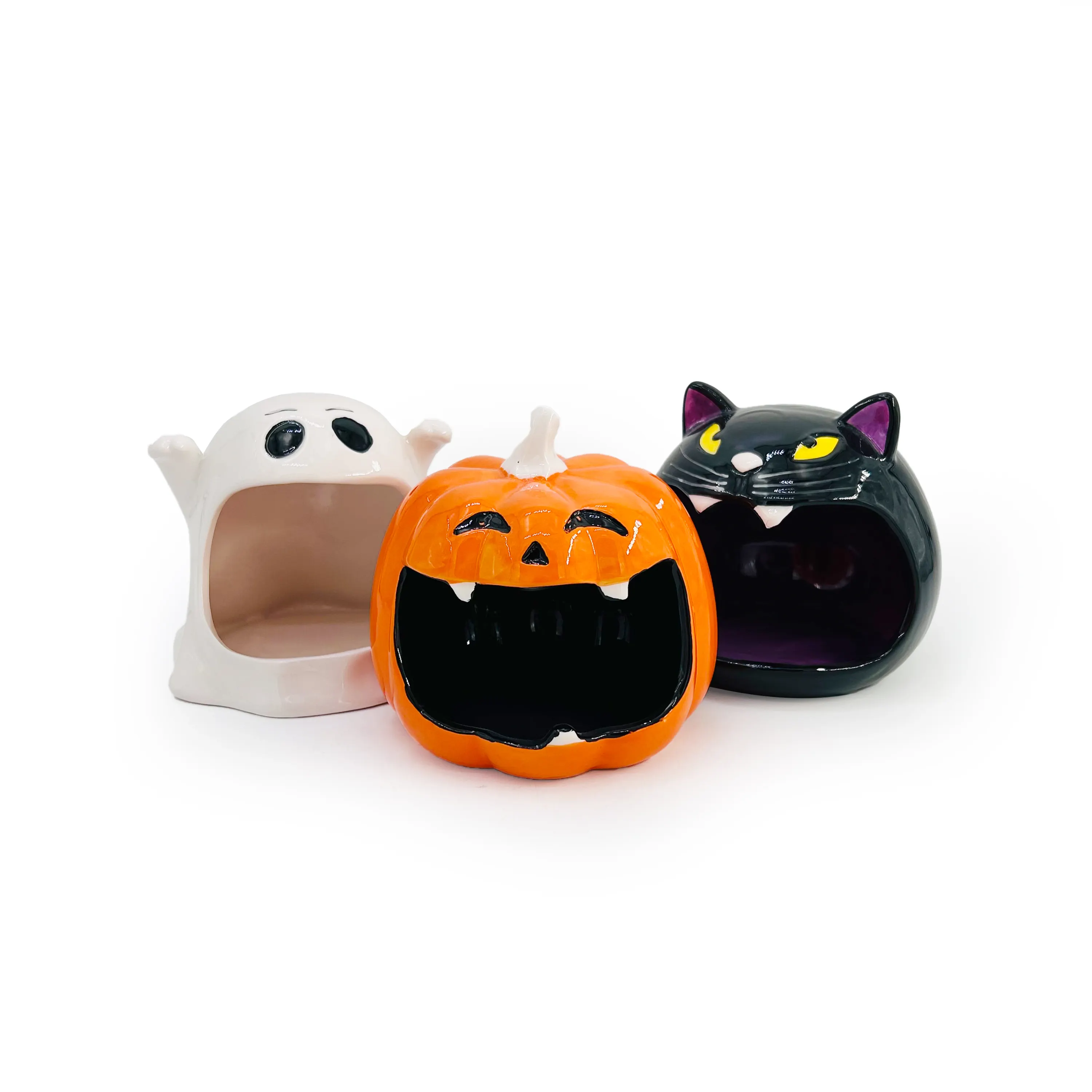 Candelabro de calabaza para Halloween, Gato Negro fantasma, decoración de fiesta de cerámica