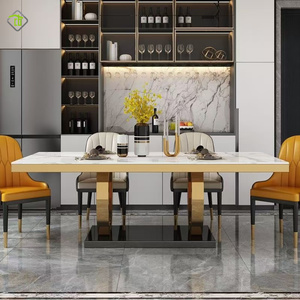 High-end Art <span class=keywords><strong>Dining</strong></span> Table Mobília moderna da sala de jantar com duas pernas redondas do metal do ouro Mesa e cadeira