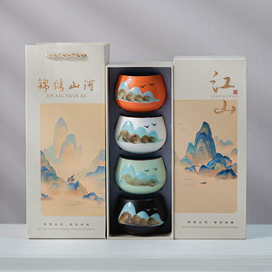 Handmade Custom Ceramic <strong>Cups</strong> Set Porcelain Pottery Tea <strong>Cups</strong> Set of 4 Splendid Mountains and Rivers Tea <strong>Cup</strong> with Gift Box - Product Image 5