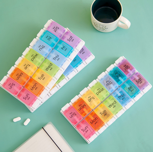 Weekly Pill Organizer <strong>2</strong> <strong>Times</strong> a Day Box <strong>7</strong> AM PM BPA-Free Case Container Daily Medicine with Easy Push - Product Image 1