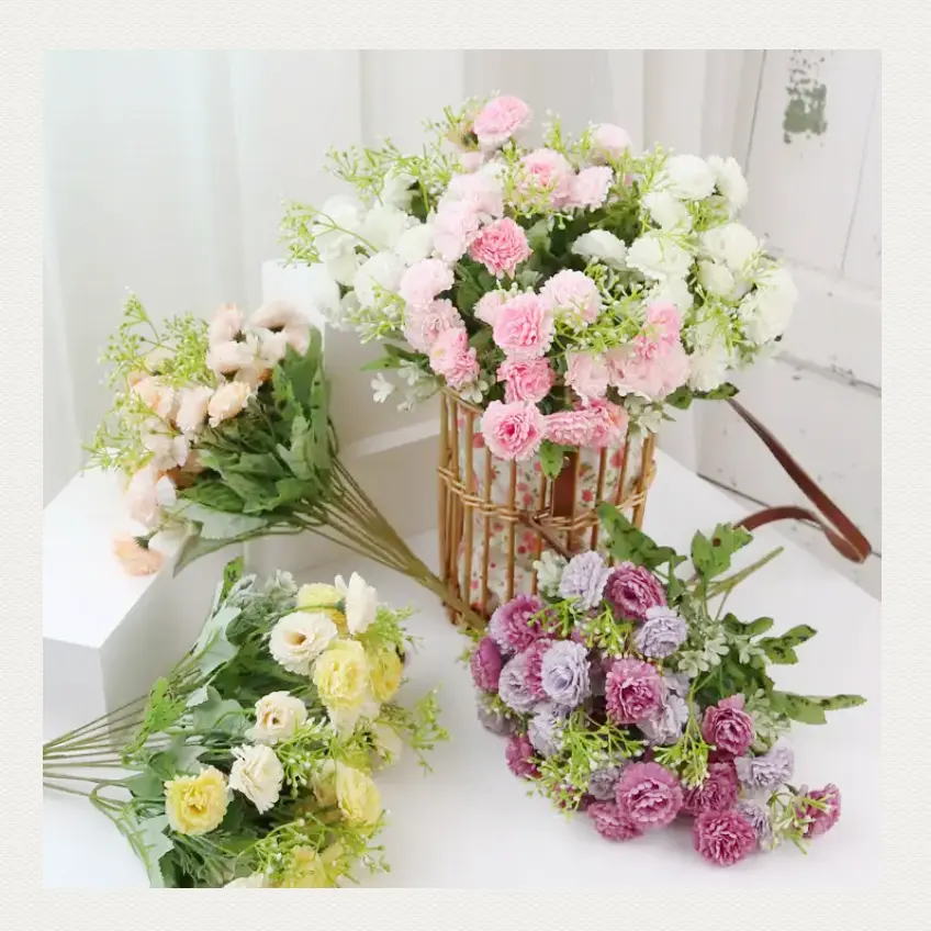 Artificial Silk Carnation Flower Stems Fake Carnation Bushes For Home Bridal Wedding Party Birthday