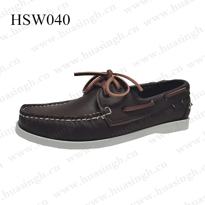 XC, style rétro décontracté marron hommes chaussures bateau en cuir pur à lacets mocassins chaussures HSW040