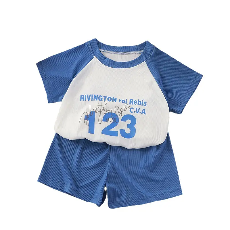 Gran oferta, conjunto de verano Unisex barato, traje de Color sólido para bebés y niñas, recién llegado, traje de camiseta suave para niños
