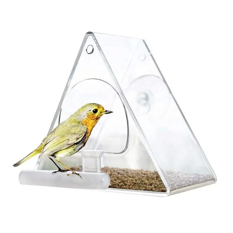 Akrilik kuş kafesi pencere kuş besleyici dışında güçlü vantuz ile Cardinals ispinozları Chickadees için uyar