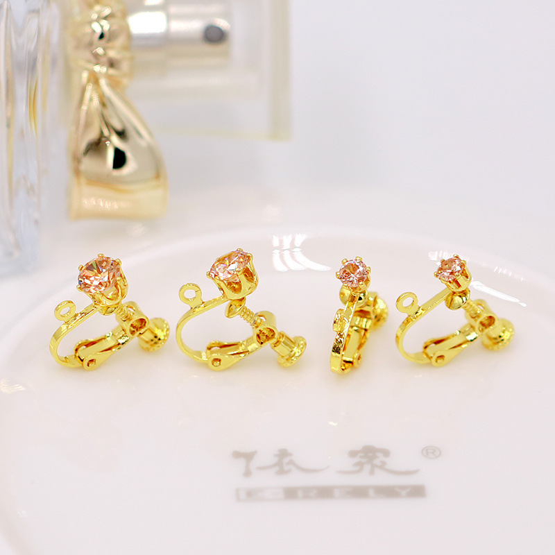 Clips d'oreilles en or véritable 18 carats, zirconium champagne