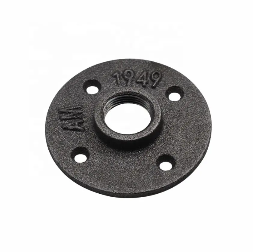 Flange de piso em ferro fundido preto durável, versátil e maleável com flange de 4 furos DN20 e conexão BSPT