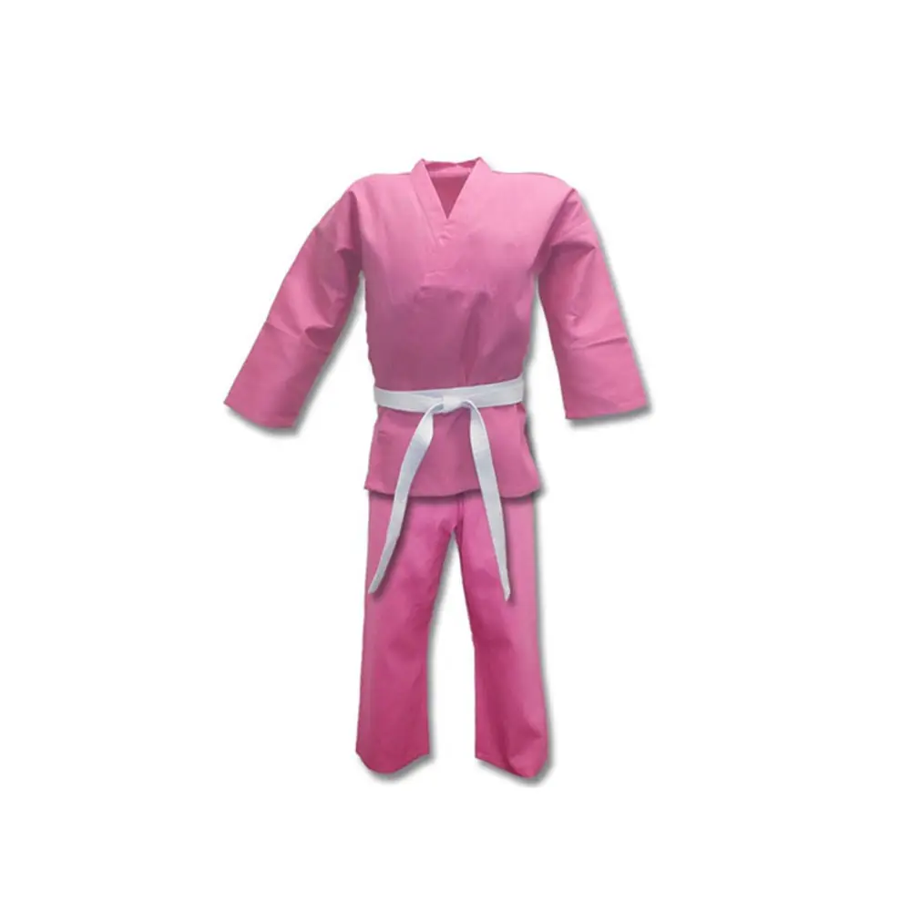 Uniformes de taekassistdo cor rosa barato, confortável, estampa de logotipo personalizada disponível para adultos