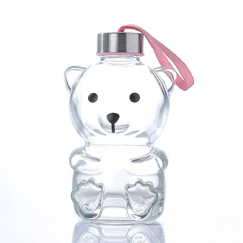 Best Sale Unique Cute Bear Shape Water Bottle 500ml Clear Juice Milk Tea Glass Beverage Bottle with Screw Lids