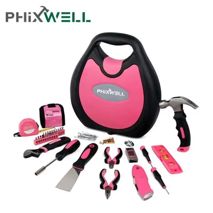 High Quality Hot Selling Home Tool Set Pink Lady Or Kid Tool Kit With Factory Price With 4.8V Rechargeable Electric Screwdriver