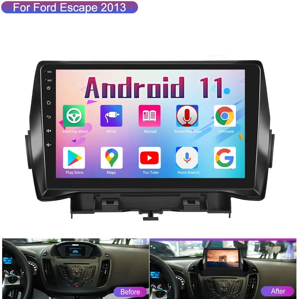Reproductor de DVD para coche, Radio estéreo con pantalla táctil, Android, ROM 16 + 1 32 + 2 64 + 4 128 + 8, para Ford Escape 2013