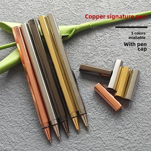 北欧简约黄铜金属圆珠笔橙色六角创意中性笔高端点击体型雕刻促销礼品笔