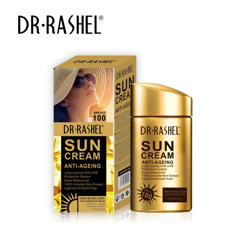 كريم واق من الشمس للوجه والجسم مانع للحماية من الشمس 100+++ مقاوم للماء ويدوم طويلًا مع التحكم في الزيوت للتبييض بالكولاجين من Dr. Rashe Gold