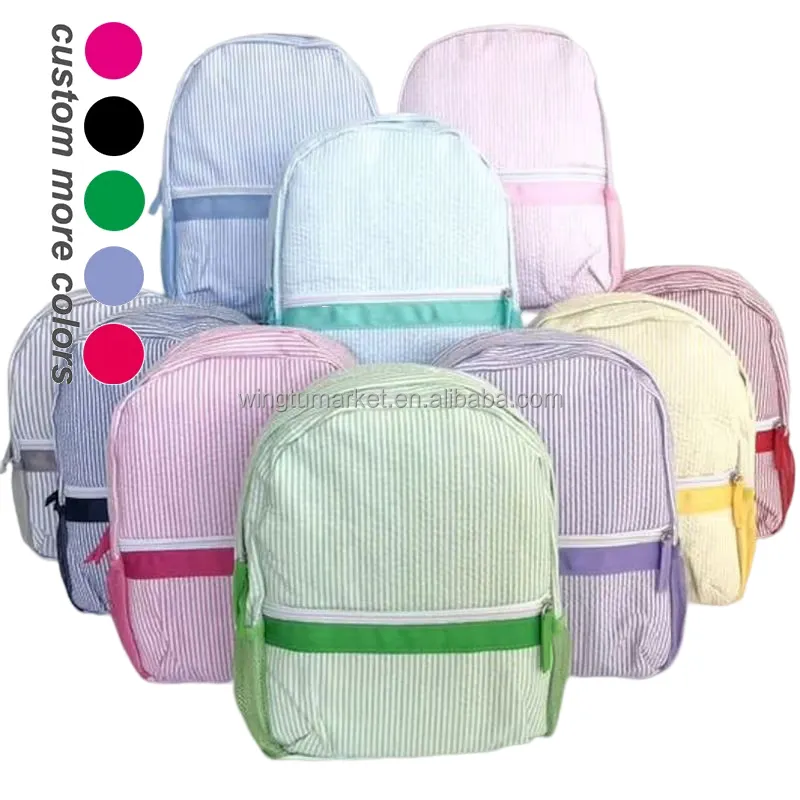 Bolsa de almuerzo para niños y niñas, morral escolar a rayas con ventosa