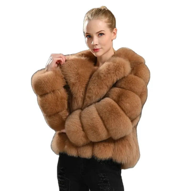 2024 Hot Sale Ladies Winter Fur Jacket Women Striped Luxury Fox Fur Coat