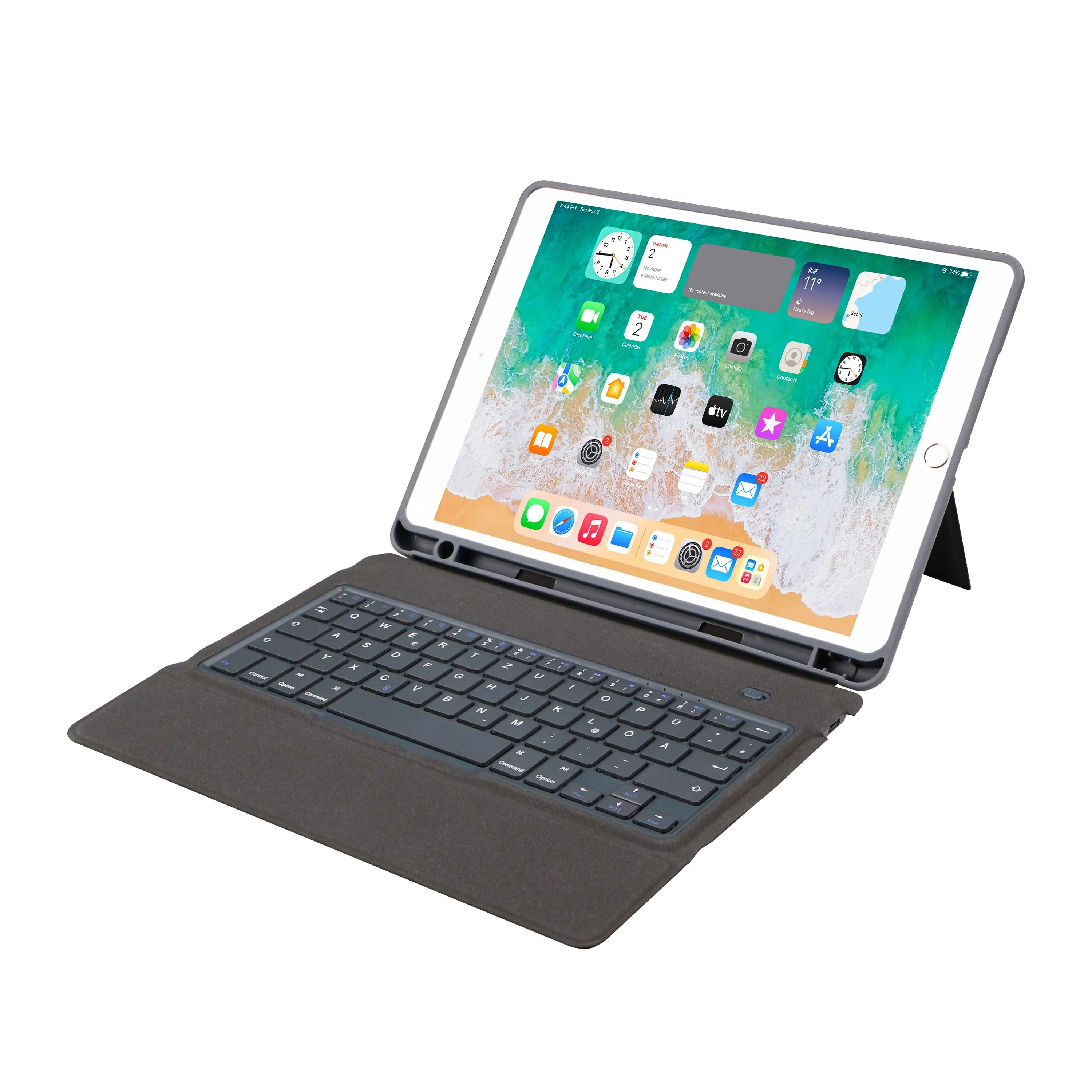 10.2 ''& 10.5'' iPad用ヒンジキックスタンド付きBluetoothキーボードケースiPad用スマートキーボードケーススリーブカバー