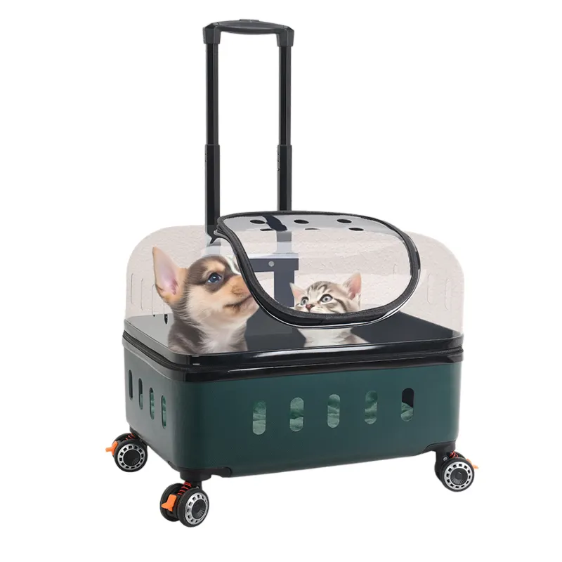 Pet kutulu araba açık taşınabilir büyük kapasiteli evcil hayvan taşıyıcı torba ile evrensel tekerlekler nefes şeffaf evcil hayvan çantası