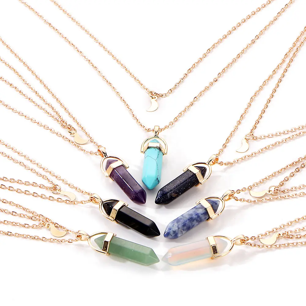 Trendy Bullet Hexagonal Shaped Anhänger Frauen Amethyst Türkis Lapis Real Gem Healing Naturstein Halskette Schmuck