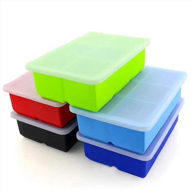 Molde de cubo de gelo com tampa, molde de 6 grades de silicone para bares, gatinhos, bebidas, bandeja de gelo do floco de neve