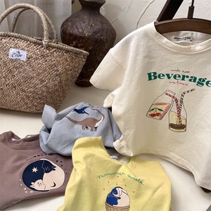 Summer New Short-Sleeved 100% Cotton T-Shirt for <strong>Boys</strong> Girls Children Casual Japanese Style Solid Color with Cartoon Printed - Product Image 4