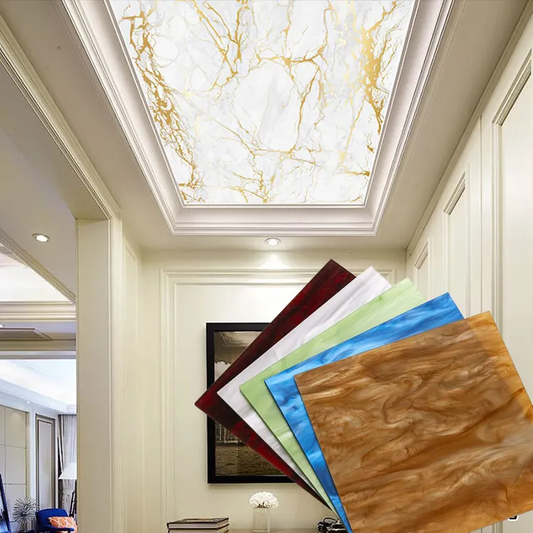Painel de teto acrílico laminado de textura, tamanho personalizado, placa artificial de mármore de plástico, placa decorativa acrílica