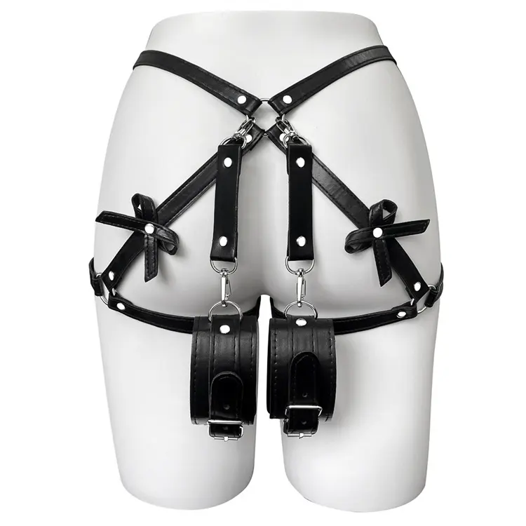 Giocattoli del sesso manette accessori per Bondage erotico cintura per giarrettiera con fiocco imbracatura per Bondage in pelle da donna