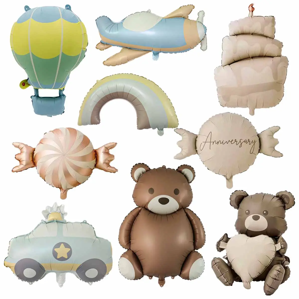 Balões de hélio para crianças, urso retrô de desenho animado, balões de hélio arco-íris para decoração de festas de aniversário, doces, balões de ar quente