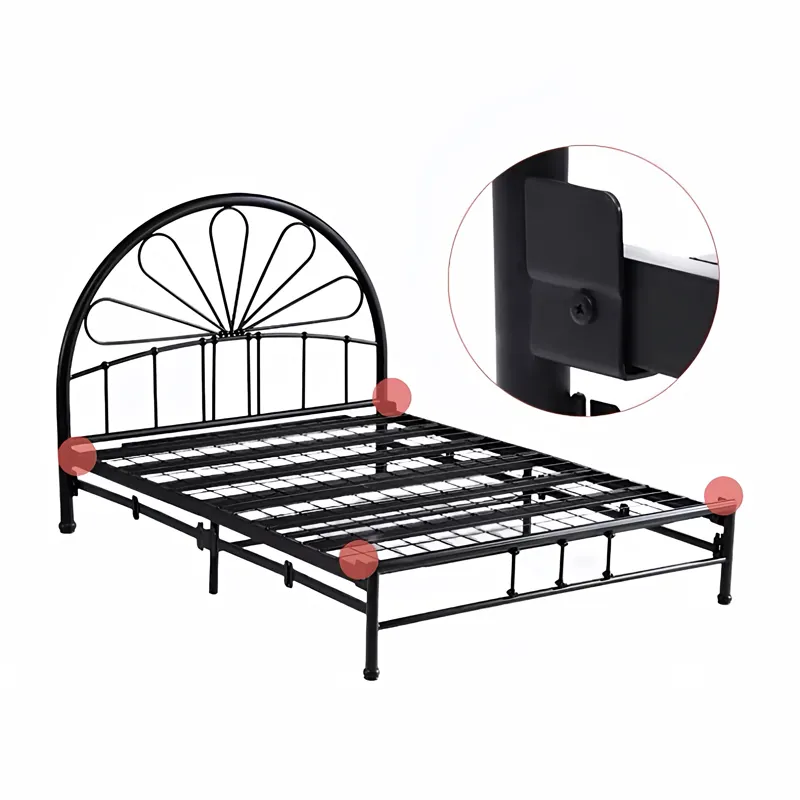 Diseño Moderno marco de hierro forjado muebles de acero cama individual de metal tamaño queen con cabecero