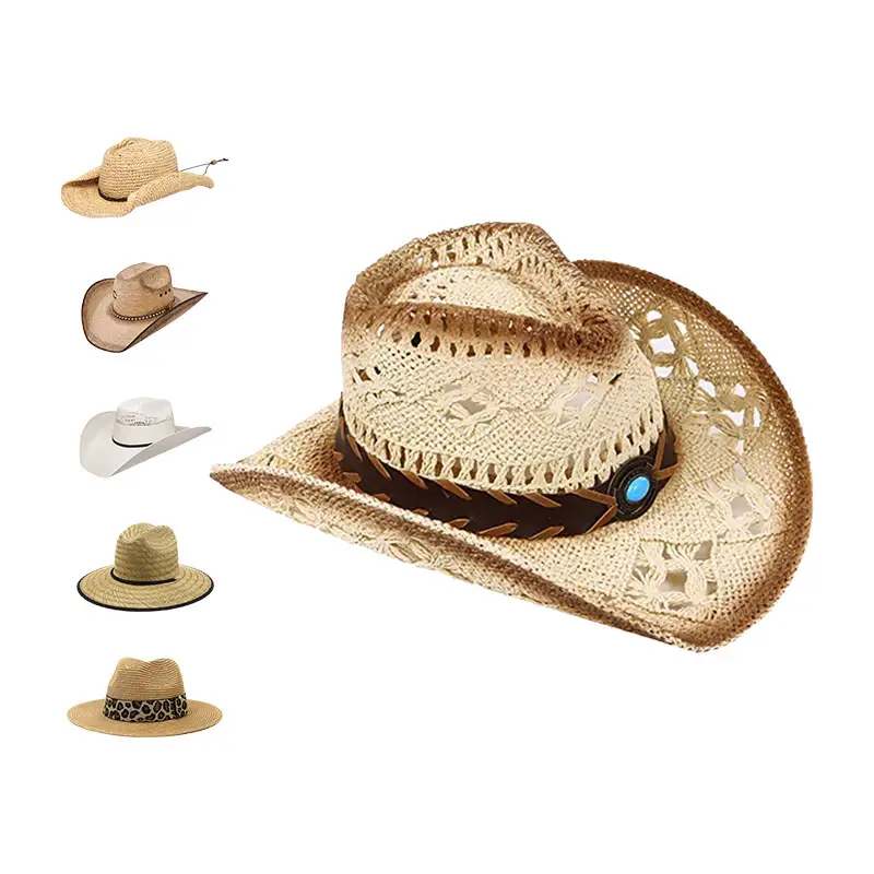 Cappelli da Cowboy in feltro occidentale personalizzati all'ingrosso ricamo Unisex Logo in pelle Neon Cowboy cappelli di paglia cappello da Cowboy per uomo adulto