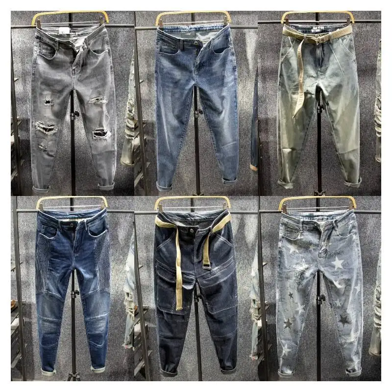 Personalizzato di alta qualità blu para hombre. Pantaloni slim fit strappati in denim skinny pantaloni da uomo jeans taglia 30-30