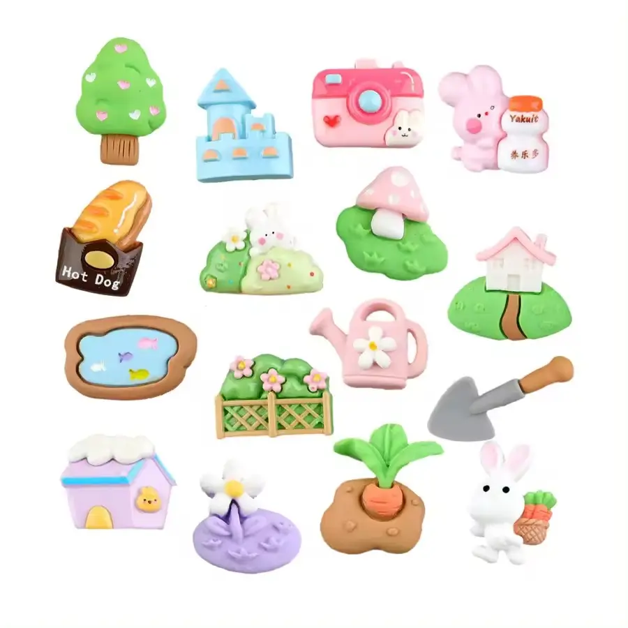Cute Cartoon Rabbit Paradise Flat Back Resin Hairpin Pieces Artifical Style Rural Life for Kids Handmade Craft