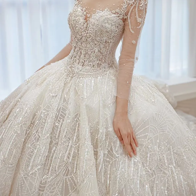 Vestido de noiva elegante, bordado de luxo 3d, com miçangas, respirável, manga longa, moderno, ecológico, vestido de maternidade