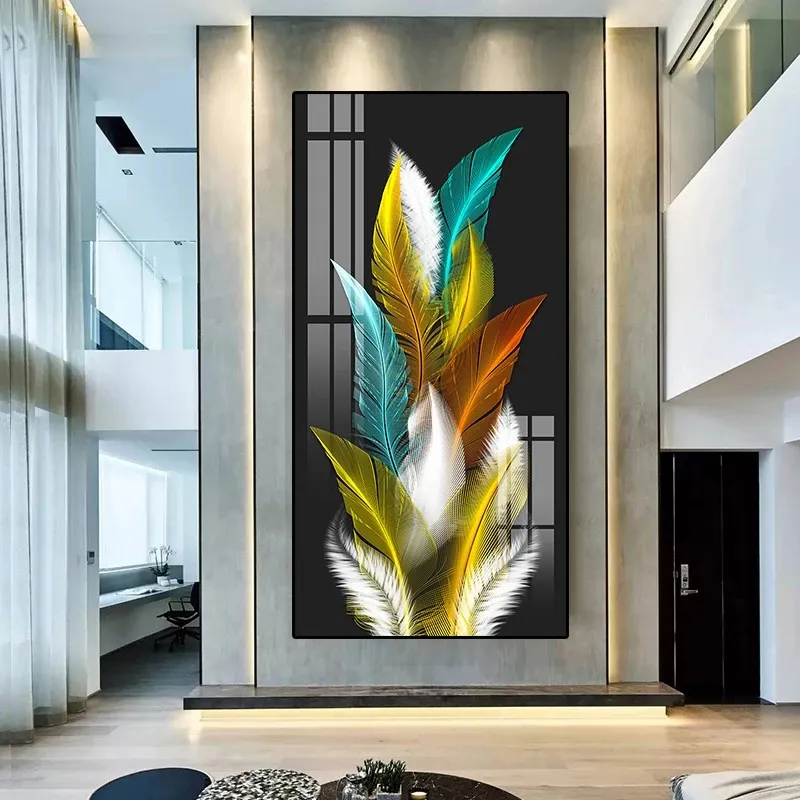Affiches abstraites et imprimés de feuille de plume de plante d'or nordique, peinture sur toile, image d'art mural moderne pour décoration de salon et de maison