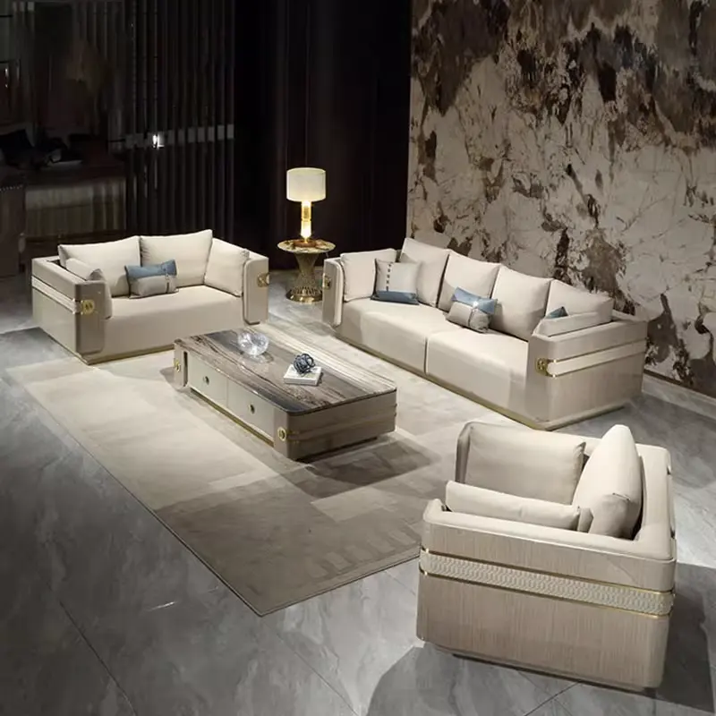 Divano moderno in vera pelle di lusso leggero Hotel Villa soggiorno di fascia alta grande unità italiana semplice combinazione di divani