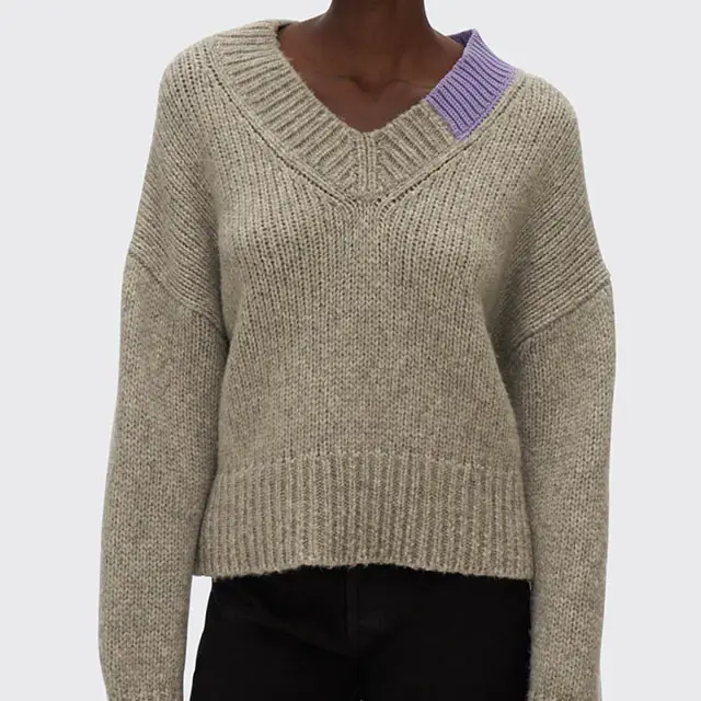 Suéter de manga larga con cuello en V para mujer, Jersey de punto con cuello en V, colores de diseñador, novedad de 2023