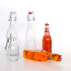 Square Glass Bottles 250ml 500ml 750ml <strong>1L</strong> with Easy Swing Snap Cap for Beverage Juice Beer Vodka Whiskey Tequila - Product Image 3