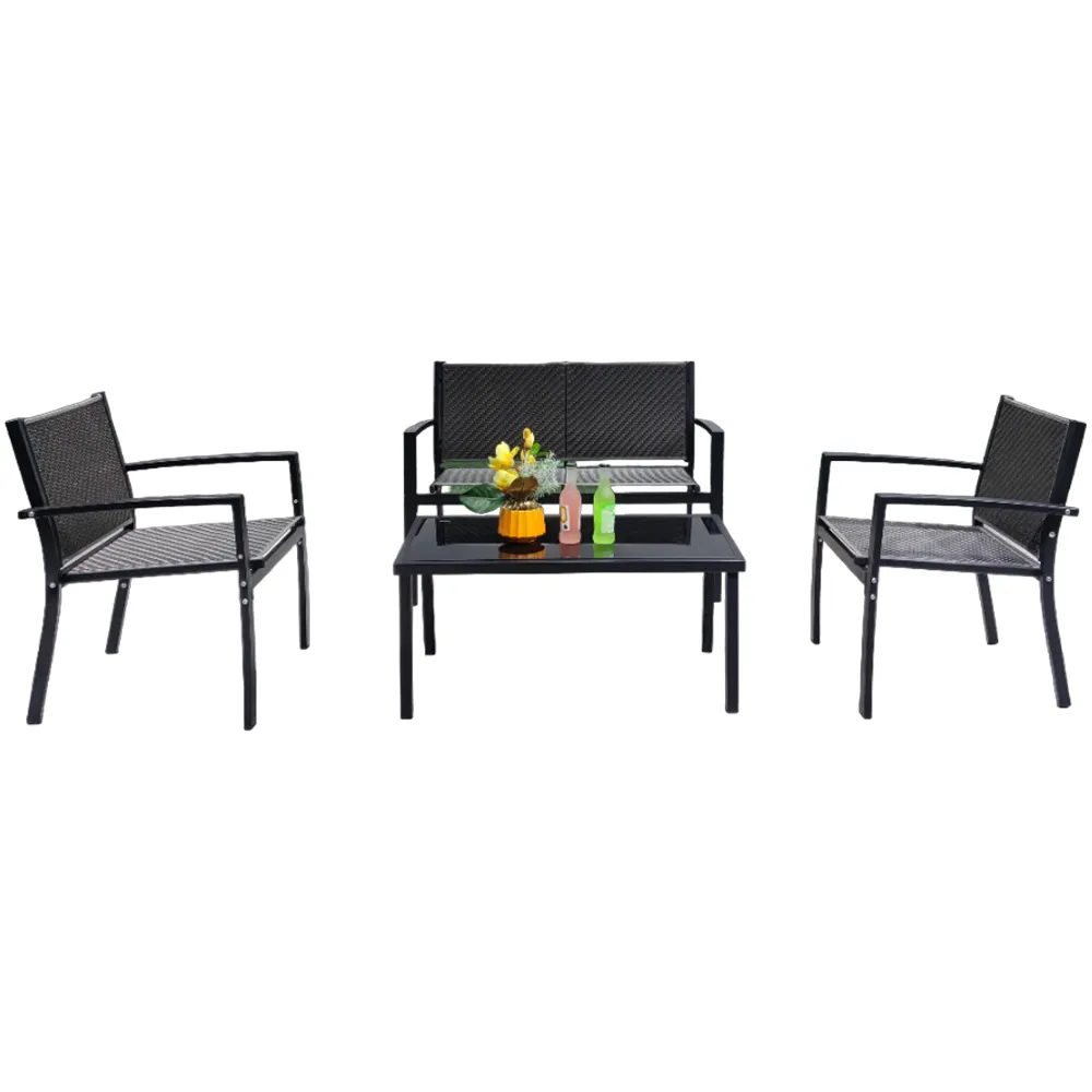 Ensembles de meubles de jardin d'extérieur en rotin 4 pièces avec chaises et table Ensembles de patio extérieur
