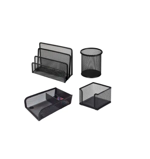 Grosir Set Organizer Desktop jaring kawat dengan pemegang klip kertas Memo pena dan pengatur huruf