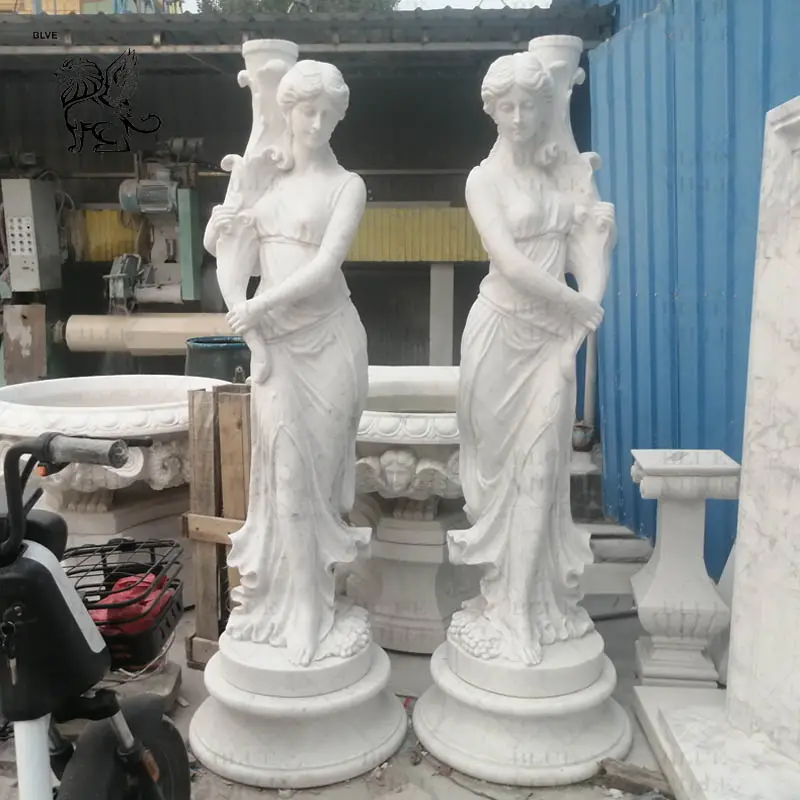 BLVE jardín decoración del hogar tallas de piedra de Lujo Señora esculturas iluminación mármol tamaño real mujeres estatuas lámpara