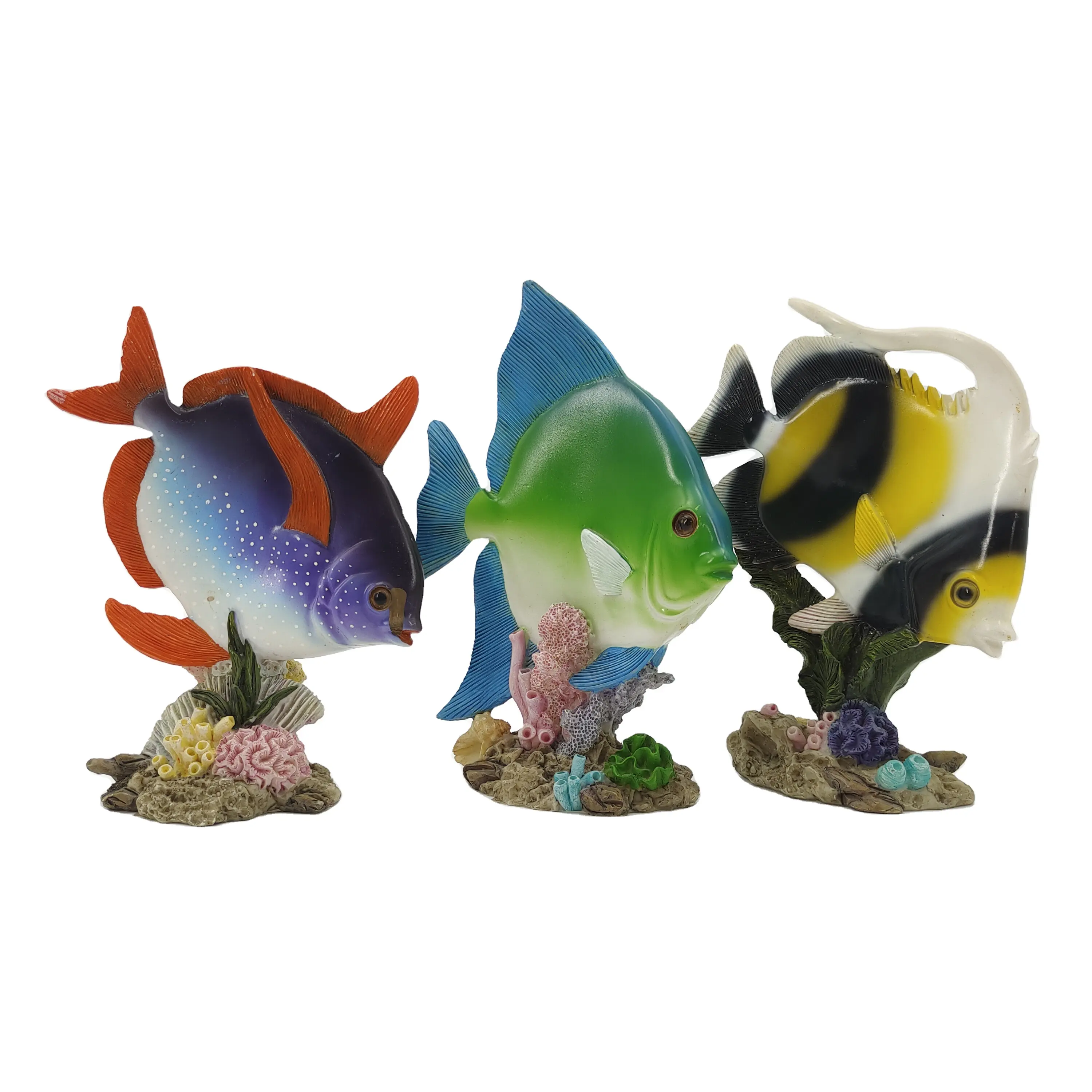 Estatueta de peixes tropicais em poliresina artificial, decoração de aquário de coral e betta, artesanato em resina para animais marinhos