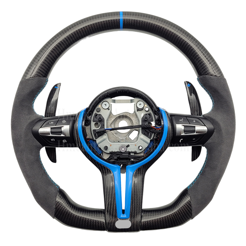 Alcantara+carbon fibre+blue stripe+blue stitching