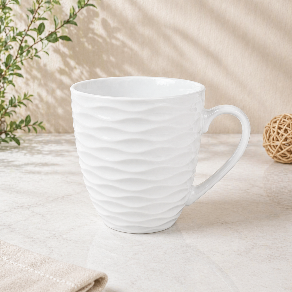 Modern White Embossed Ceramic Dinnerware Set 16 Pcs Wave Pattern Porcelain Tableware Plates And Bowls Set For Hotel Restaurant 3