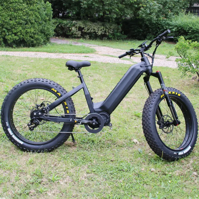 스텝 쓰루 프레임 Ebike 48V 1000W 미드 모터 전기 자전거 26 인치 팻 타이어 체인 드라이브 성인용 전기 자전거