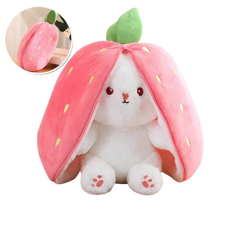 Creativo carino frutta trasforma coniglietto peluche bambola regalo per bambini farcito fragola coniglio carota conigli giocattoli di peluche